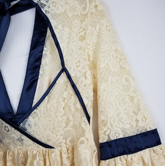 New Free People Ivory Guilded Lace Boho Open Back Dress Size XS - Picture 10 of 13